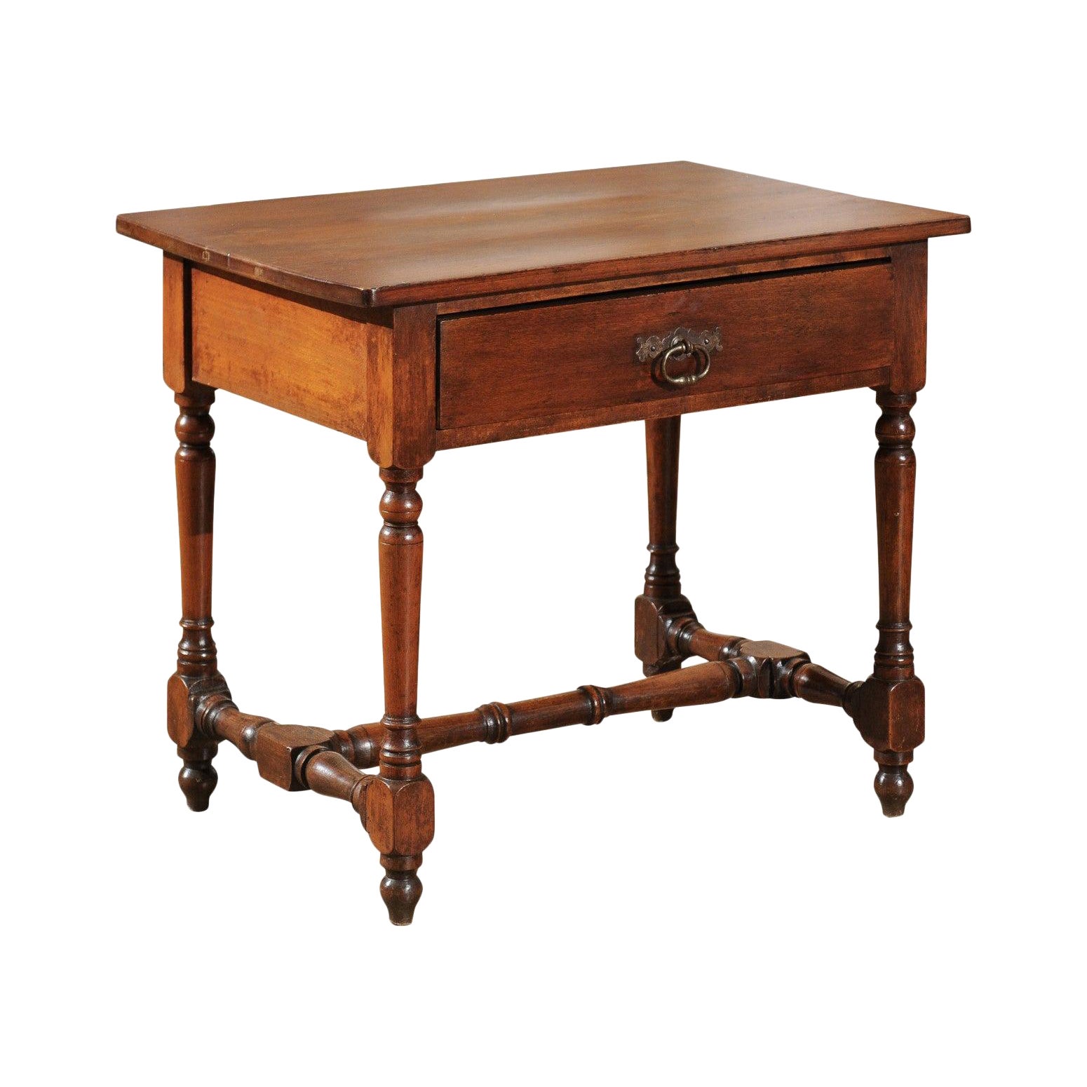 French Louis XIII Style Late 19th Century Side Table with Drawer and Turned Base For Sale