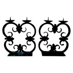 Pair of French Art Deco Wrought Iron Candleholders by Michel Zadounaisky