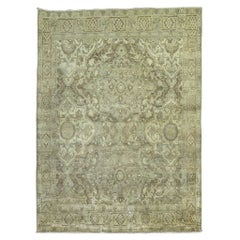 Zabihi Collection Brown Gold Antique Persian Tabriz Rug