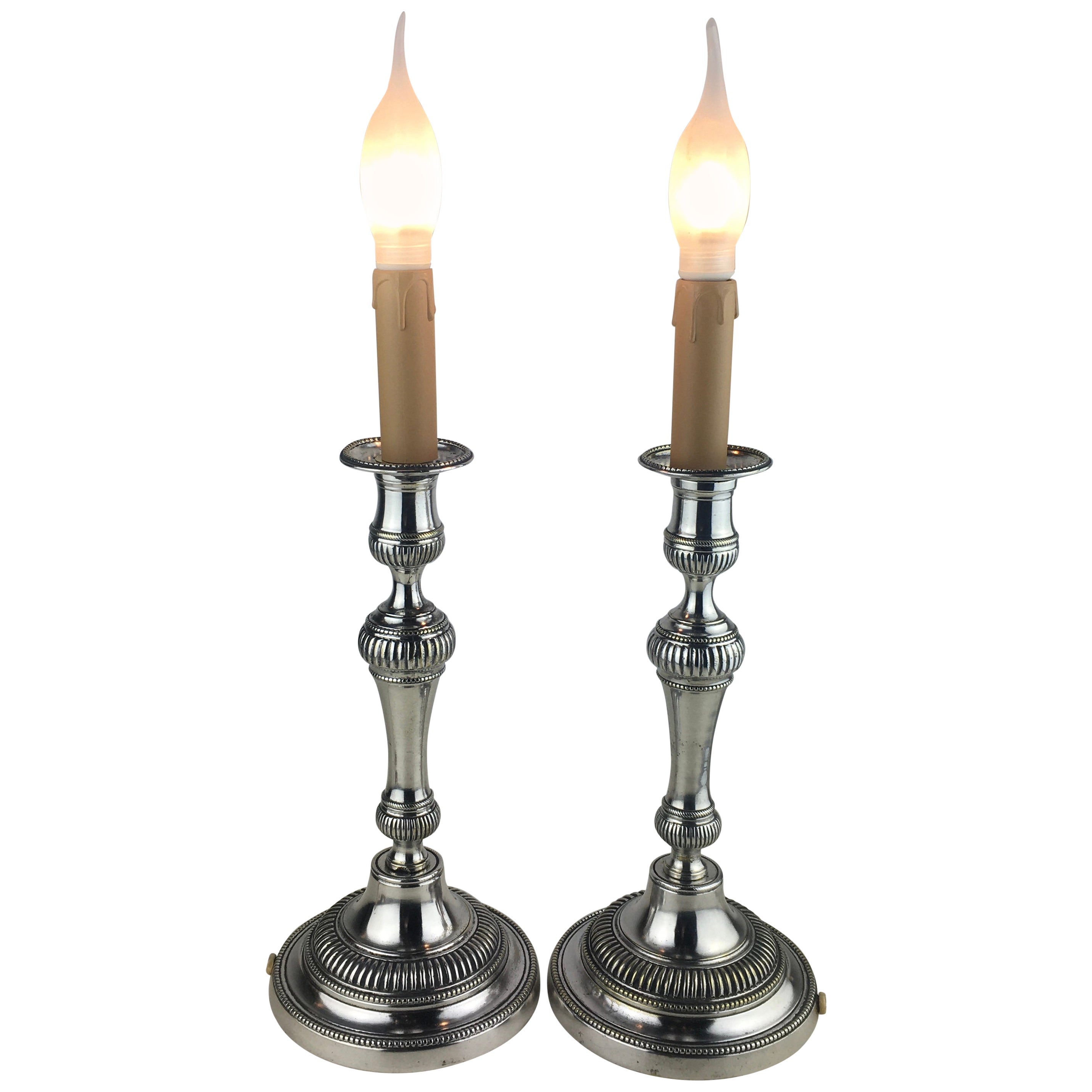 Pair of MidCentury Modern Italian Silver Plated Candlestick Table
