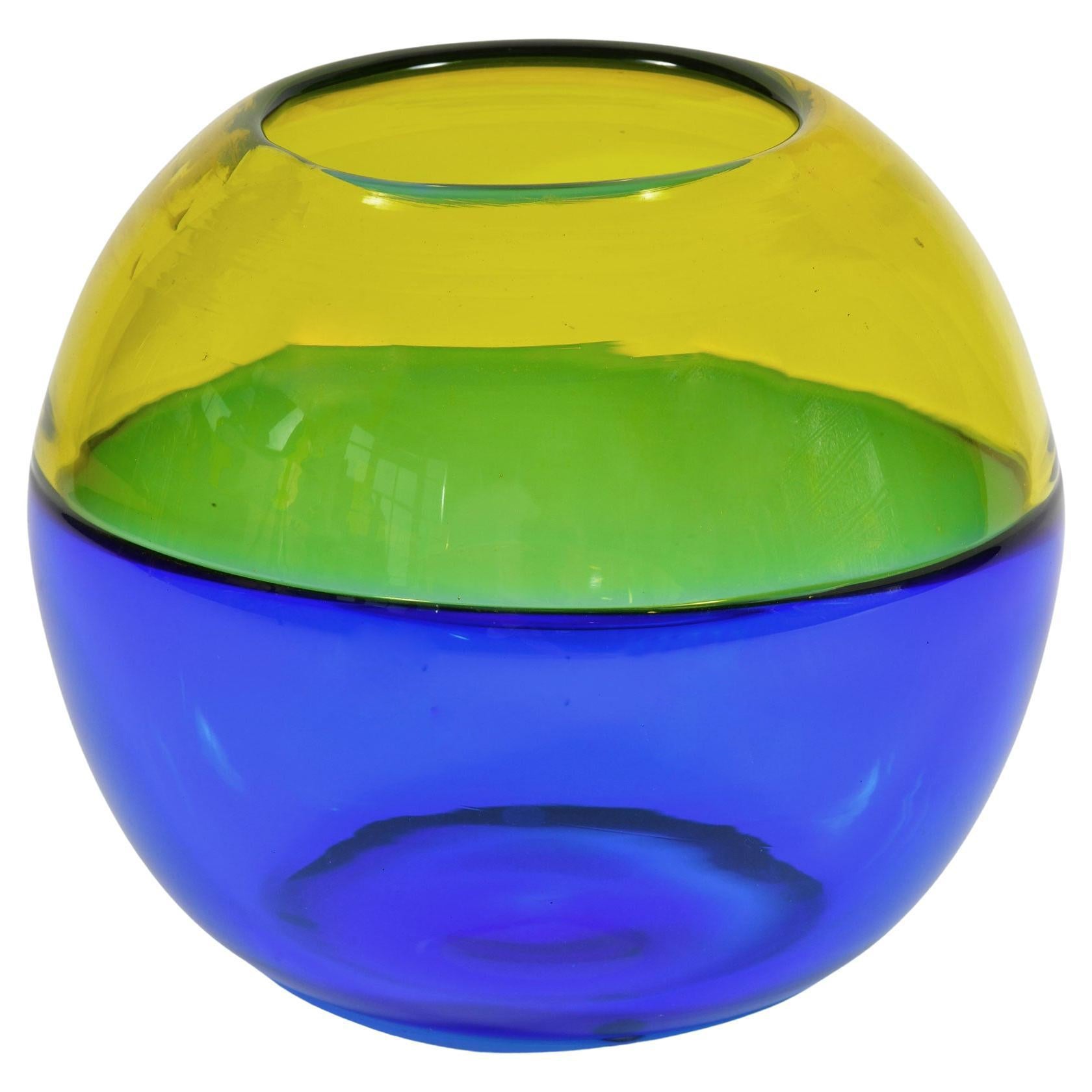 Italian Murano Blue and Yellow glass Vase or sculpture. Signed