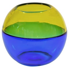 Italian Murano Blue and Yellow glass Vase or sculpture. Signed