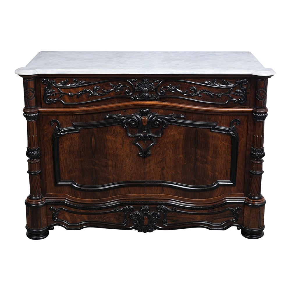 Antique Chest Of Drawers Regency Amboine and Mahogany With Red Marble