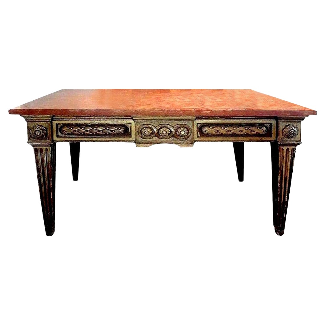 Tavolo consolle in legno dorato in stile neoclassico italiano del XVII secolo con piano in marmo