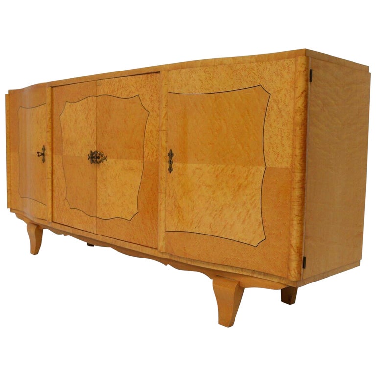 Art Deco Bird's Eye Maple and Rosewood Inlays Sideboard Credenza, 1930's  For Sale at 1stDibs