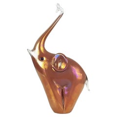 Éléphant en verre de Murano rouge irisé des années 1960 Attribué à Archimede Seguso