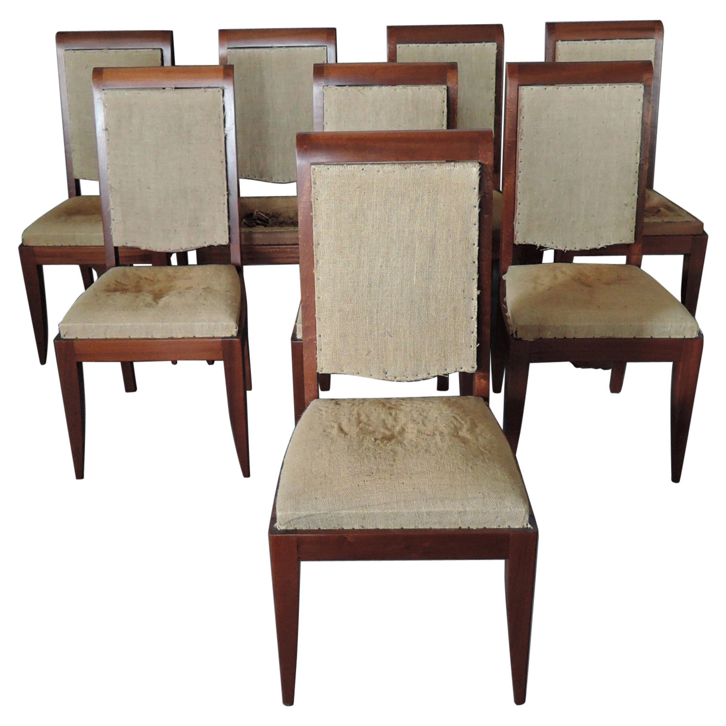 Set of 8 French Art Deco Mahogany Chairs by Gaston Poisson