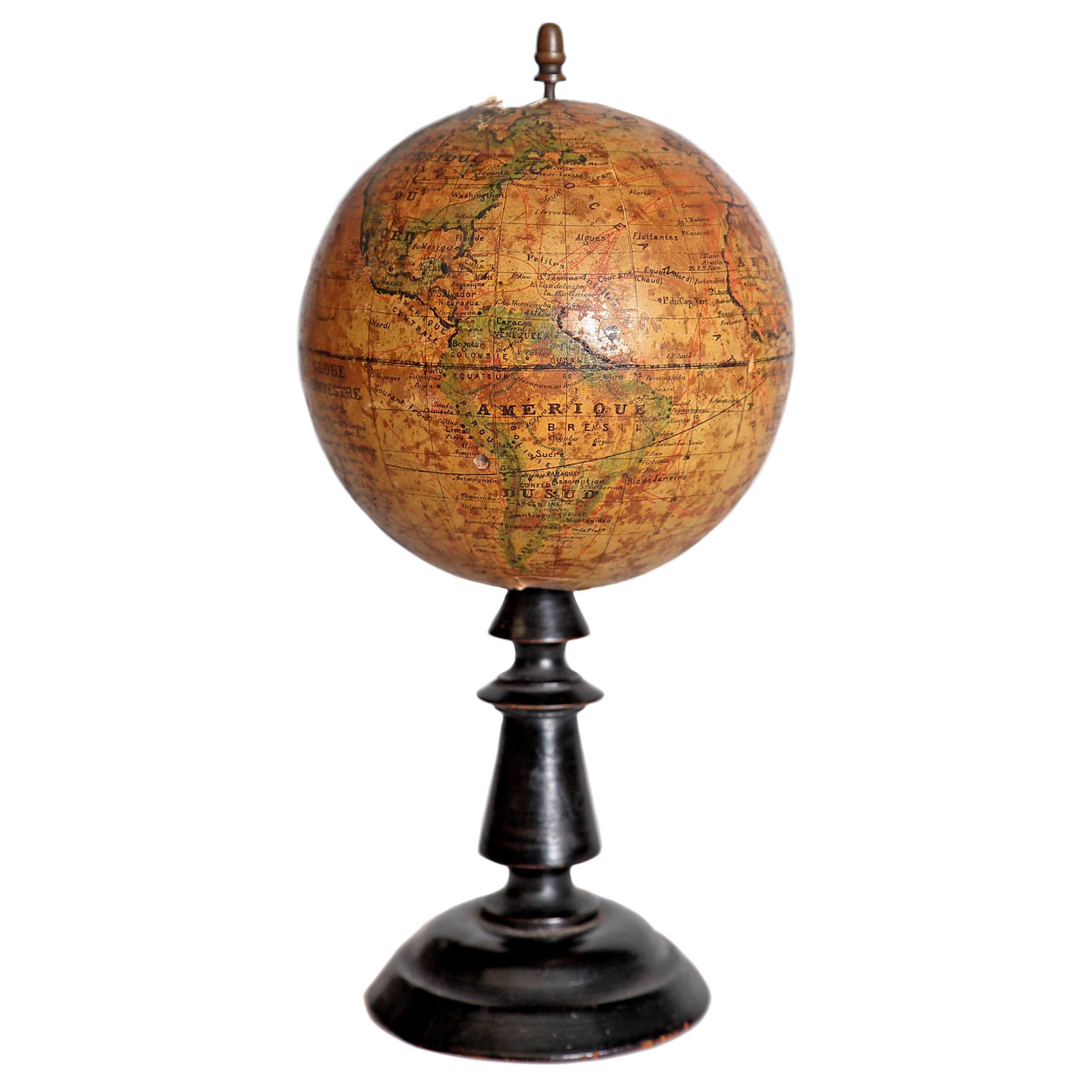 19th Century French Table Globe /  "Globe Terrestre" by J. Forest / Paris For Sale