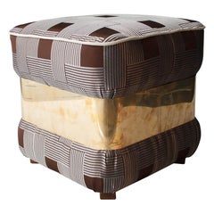 Mid-Century Modern Silver Brown Brass Italian Pouf, 1950