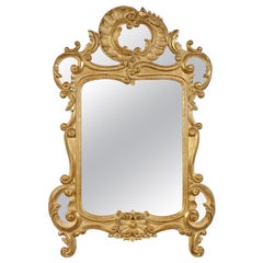 Neoclassical Baroque Style Gold Foil Hand Carved Wooden Mirror, 1970