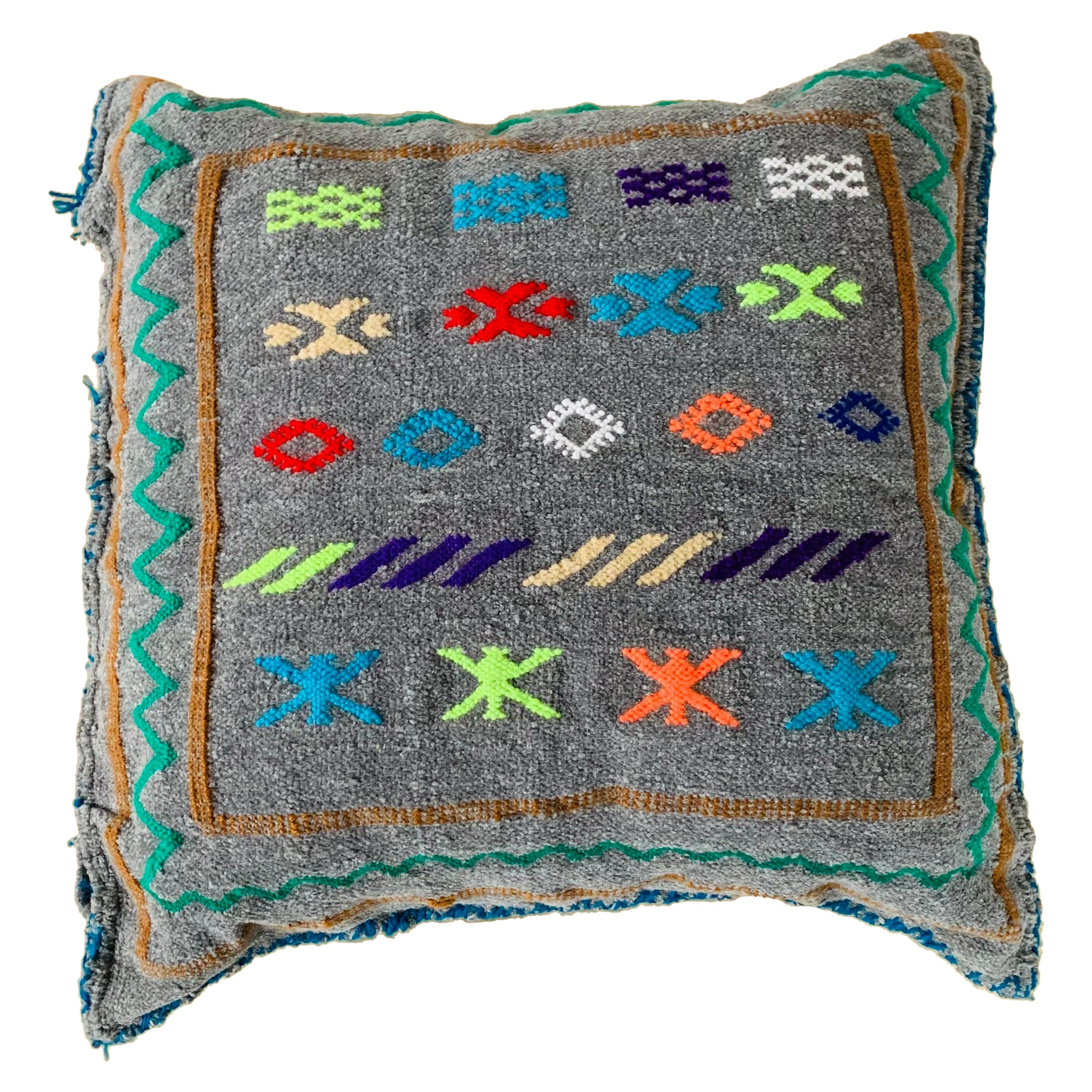 Vintage Moroccan Hand-Loomed Kilim Wool Pillow For Sale