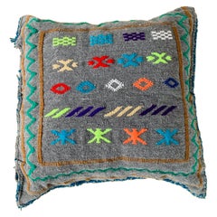 Vintage Moroccan Hand-Loomed Kilim Wool Pillow
