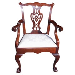 English Chippendale Mahogany Upholstered Arm Chair with Ball & Claw Feet, C 1780