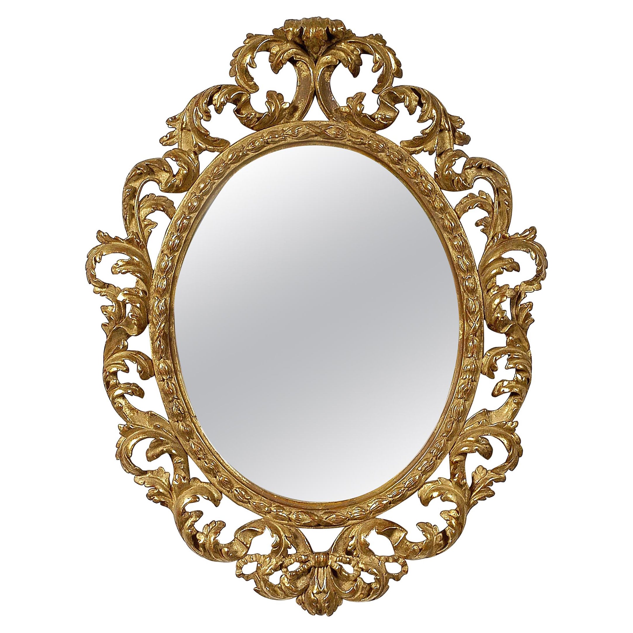 Neoclassical Baroque Leaf Gold Foil Hand Carved Wooden Mirror, 1970