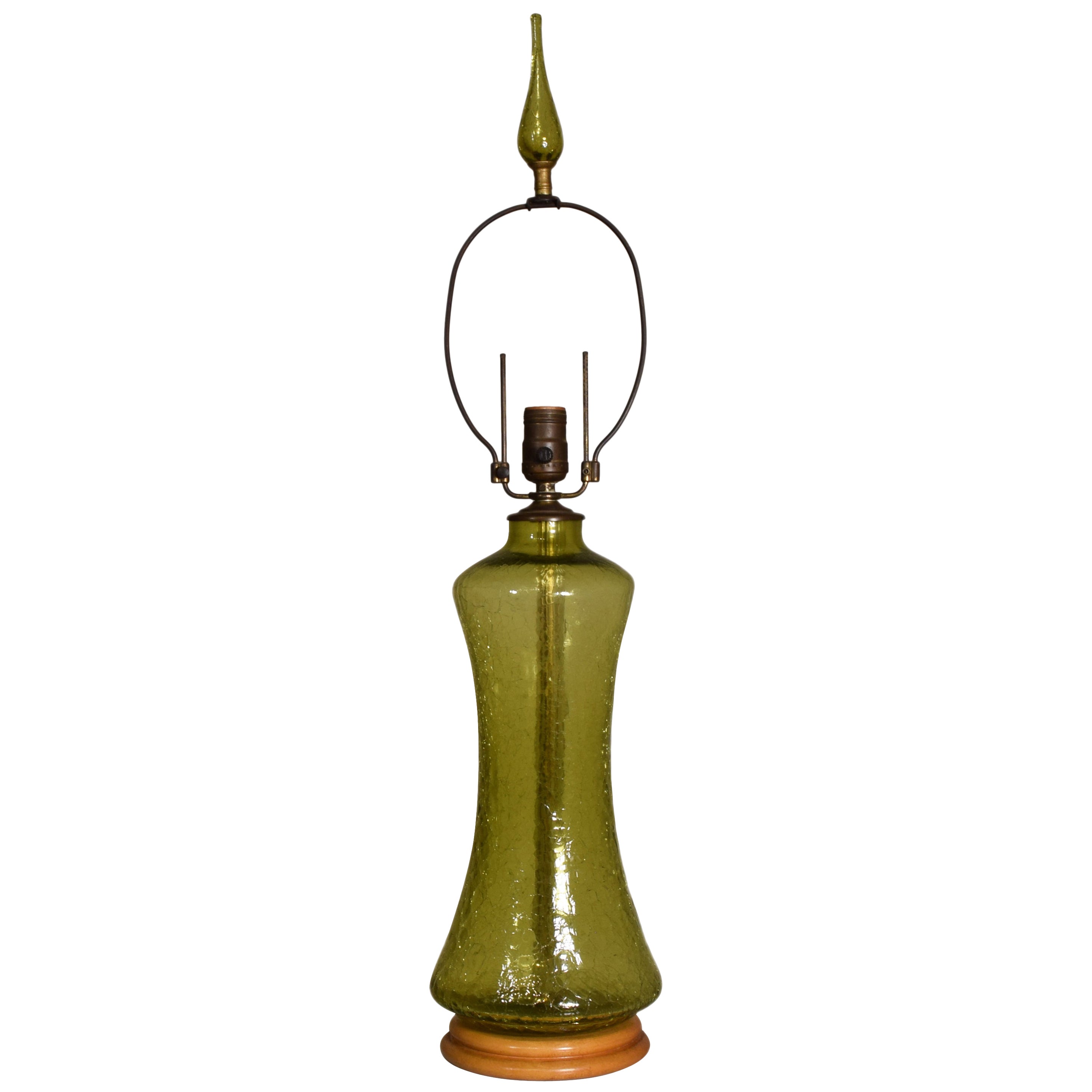 Midcentury Blenko Glass Optic Emerald Green and Brass Lamp For Sale at