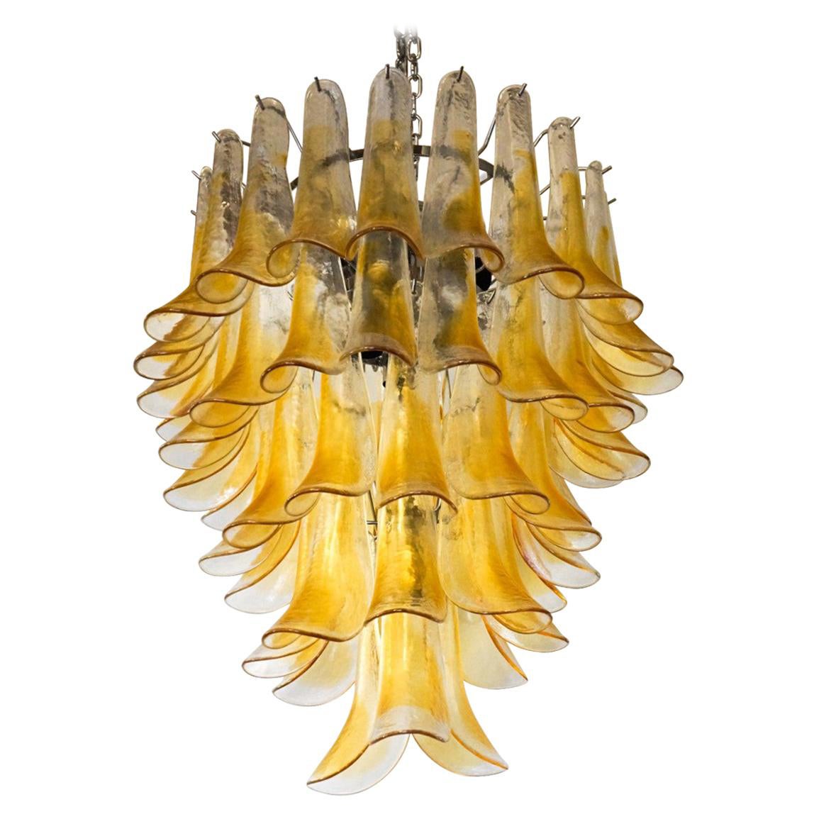 La Murrina Mid-Century Modern Crystal Amber Selle Murano Glass Chandelier, 1985 For Sale