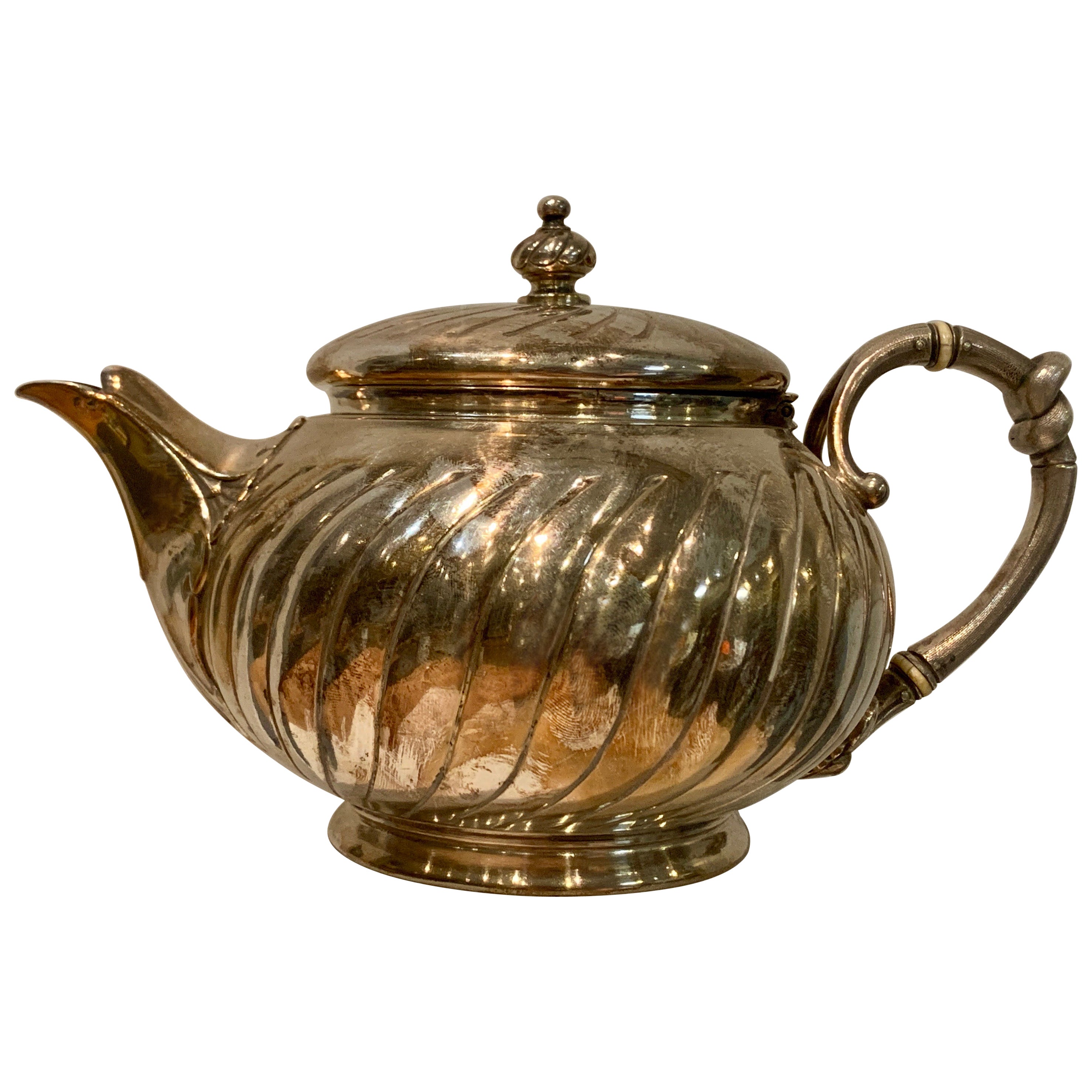 Victorian Engraved Antique Sterling Silver Teapot London 1850 Burrows and Pearce For Sale at 1stDibs