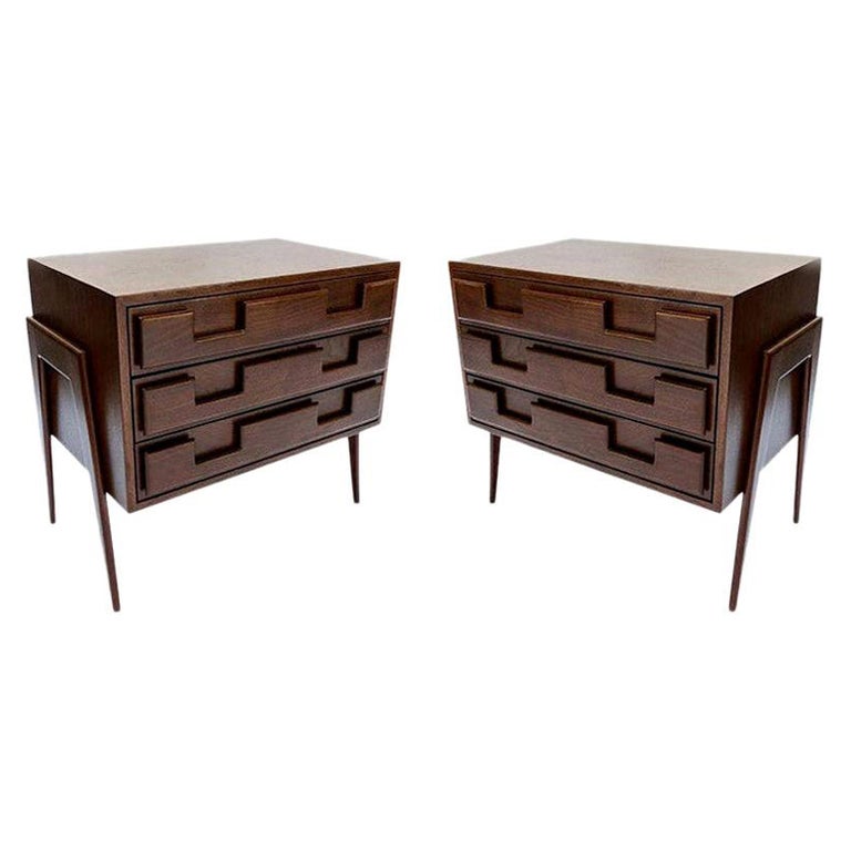 Pair of Large Custom 1960s Italian Style Walnut Nightstands by Adesso Imports For Sale