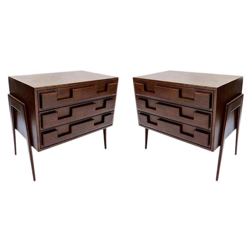 Pair of Large Custom 1960s Italian Style Walnut Nightstands by Adesso Imports For Sale