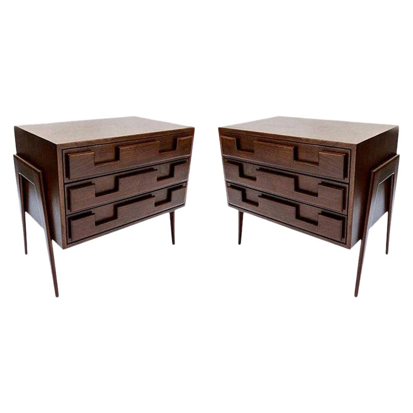 Pair of Large Custom 1960s Italian Style Walnut Nightstands by Adesso Imports