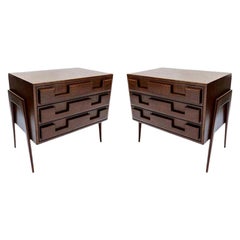 Pair of Large Custom 1960s Italian Style Walnut Nightstands by Adesso Imports