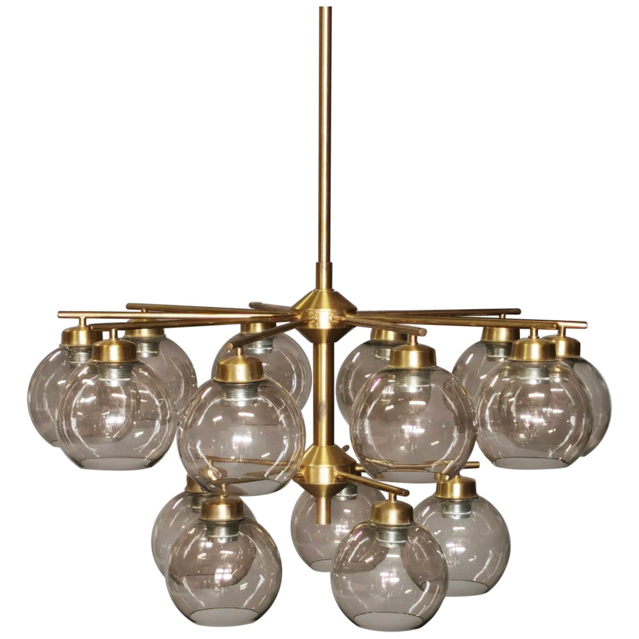 Swedish Chandelier in Brass & Glass by Holger Johansson for Westal Swedish Chandelier in Brass & Glass by Holger Johansson for Westal