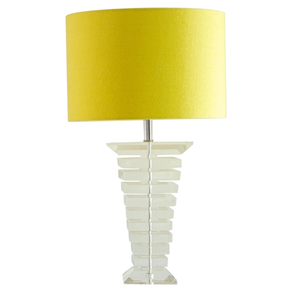 Large Single Tapered Stacked Lucite Table Lamp, 1970s