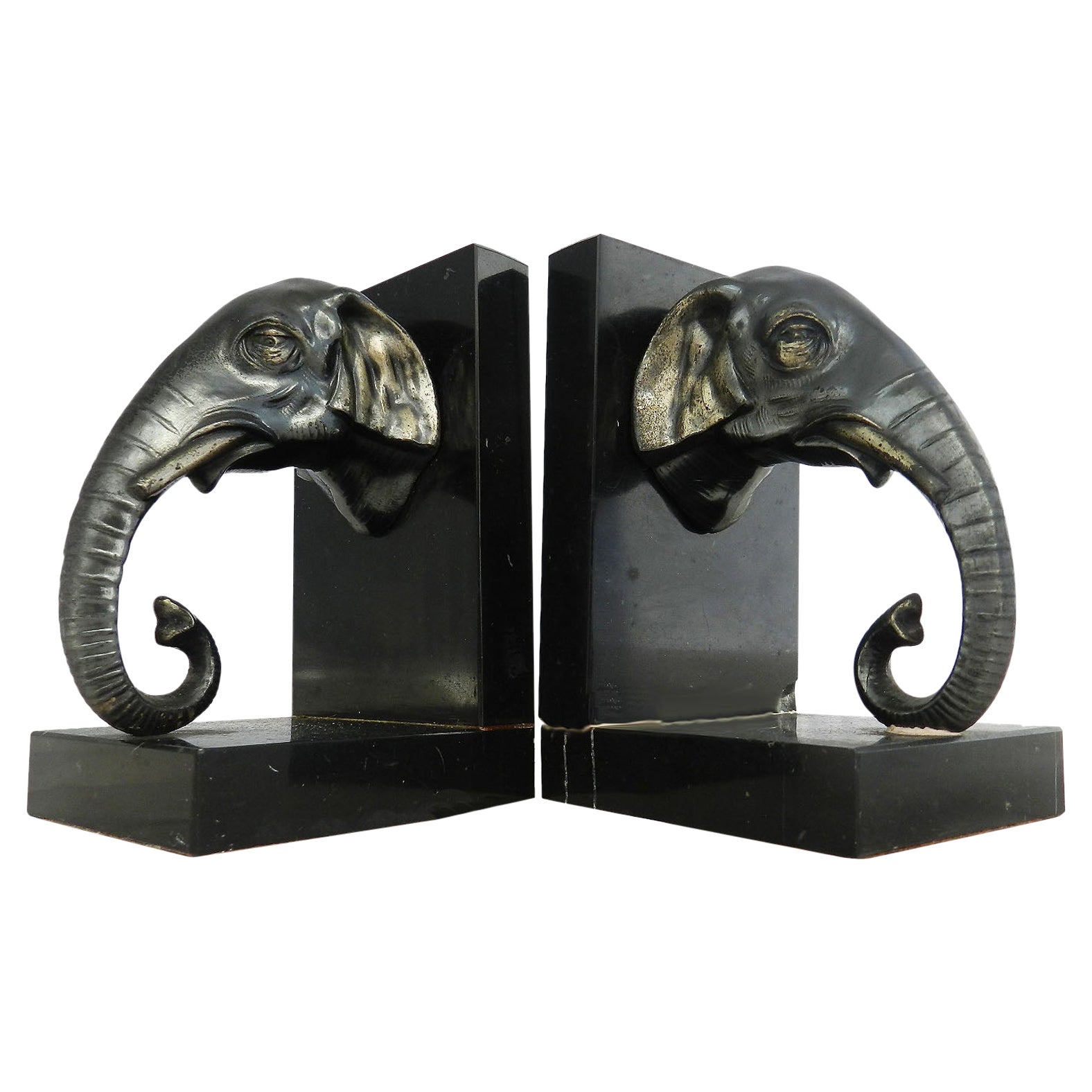 Pair Of Art Deco Elephant Head Bookends French Circa 1930 For