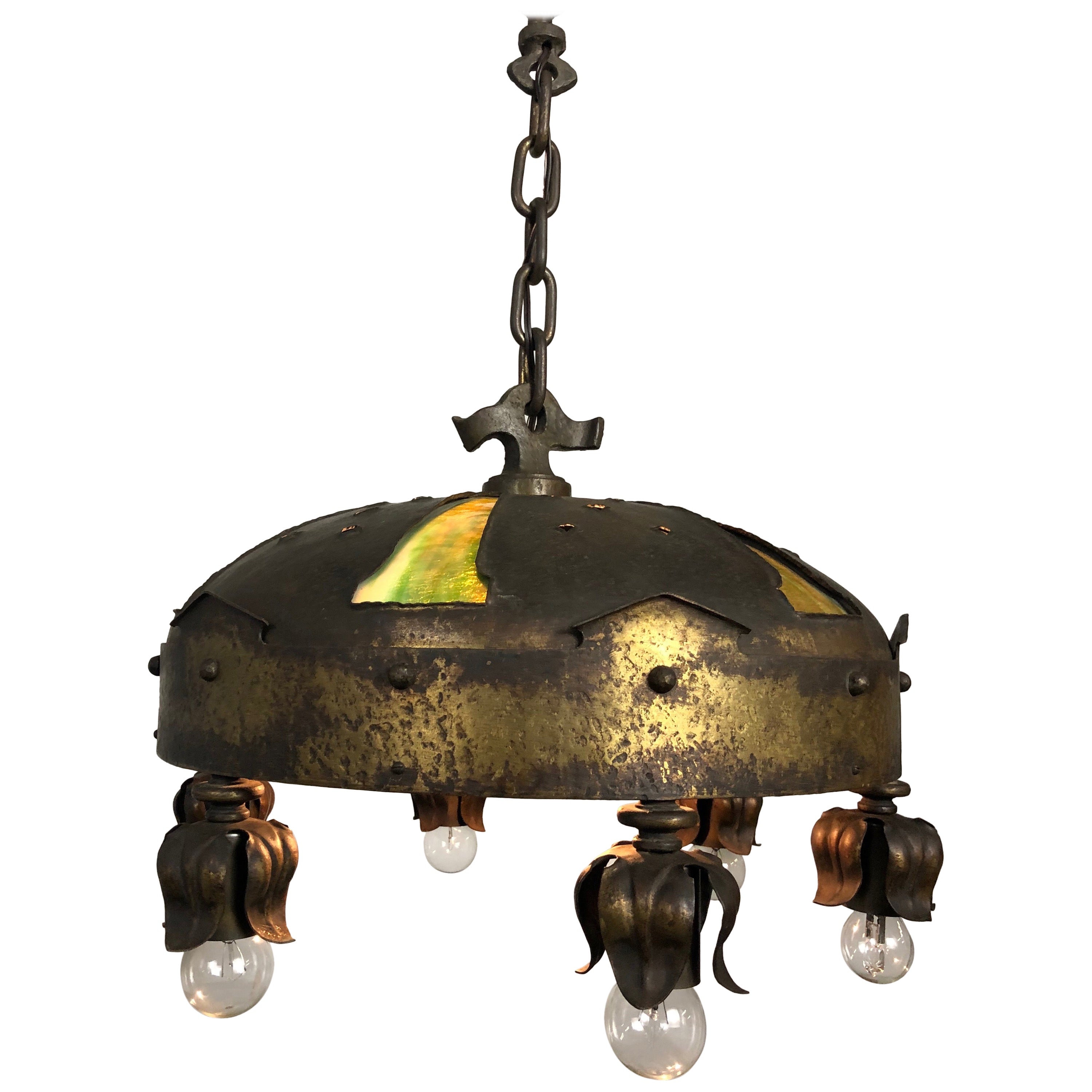 Six Light Chandelier with Bell Shaped Glass Shades at Destination Lighting Six Light Chandelier with Bell Shaped Glass Shades at Destination Lighting