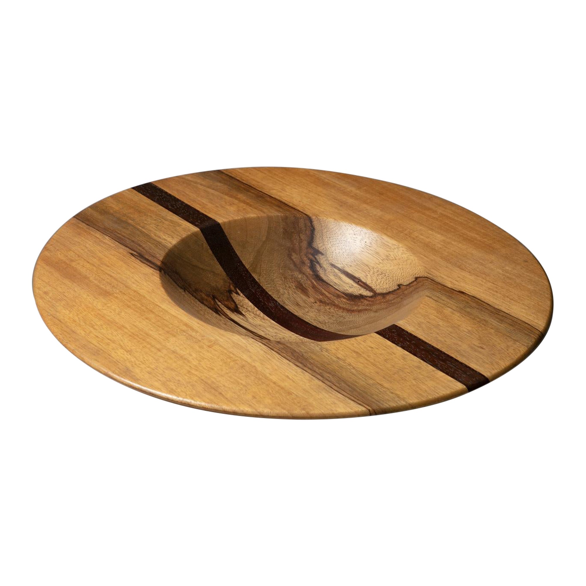 Centre de table rond en bois, Italie, années 1970