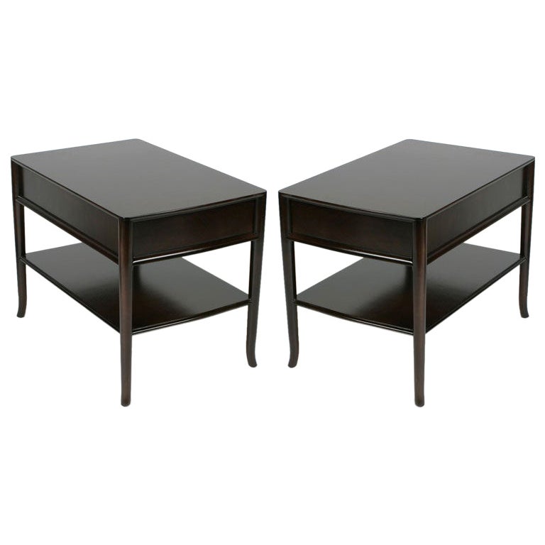 Hollywood Regency Style Pair of Mirrored MarbleTop Nightstands or End