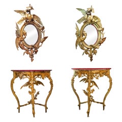 Pair of Venetian 18th-19th Century Rococo Dragon and Bird Mirrors and Consoles