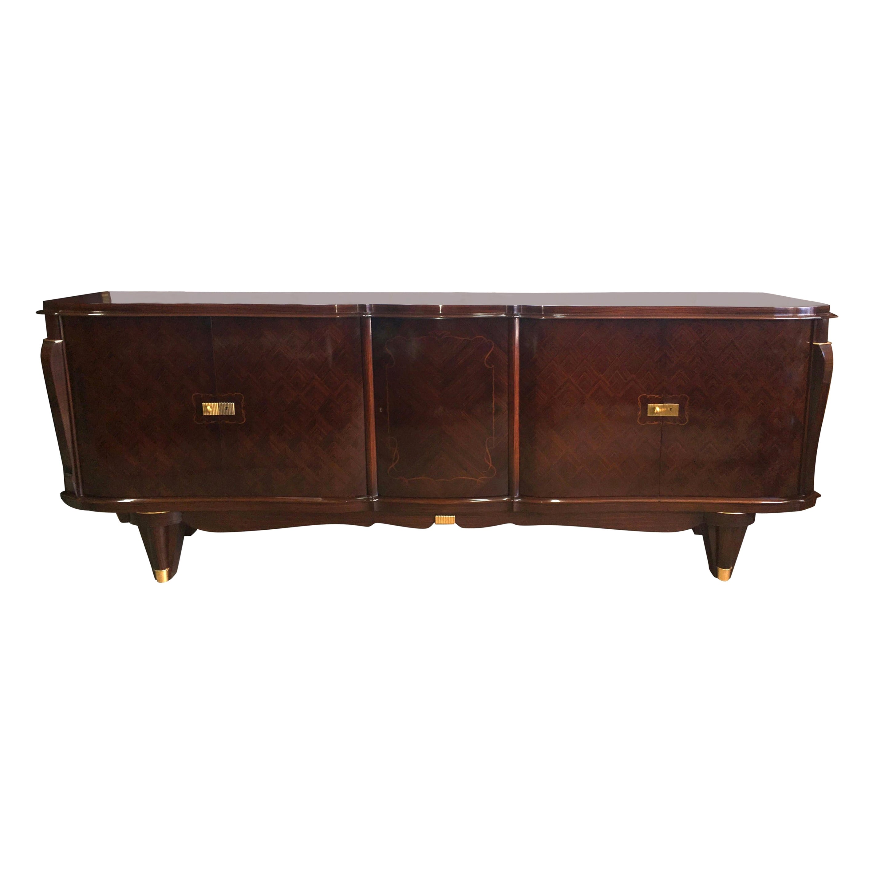 Art Deco French Buffet, circa 1940 in Matchbook Pattern Rosewood 