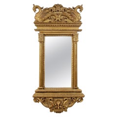 Neoclassical Regency Style Rectangular Gold Foil Hand Carved Wooden Mirror, 1970