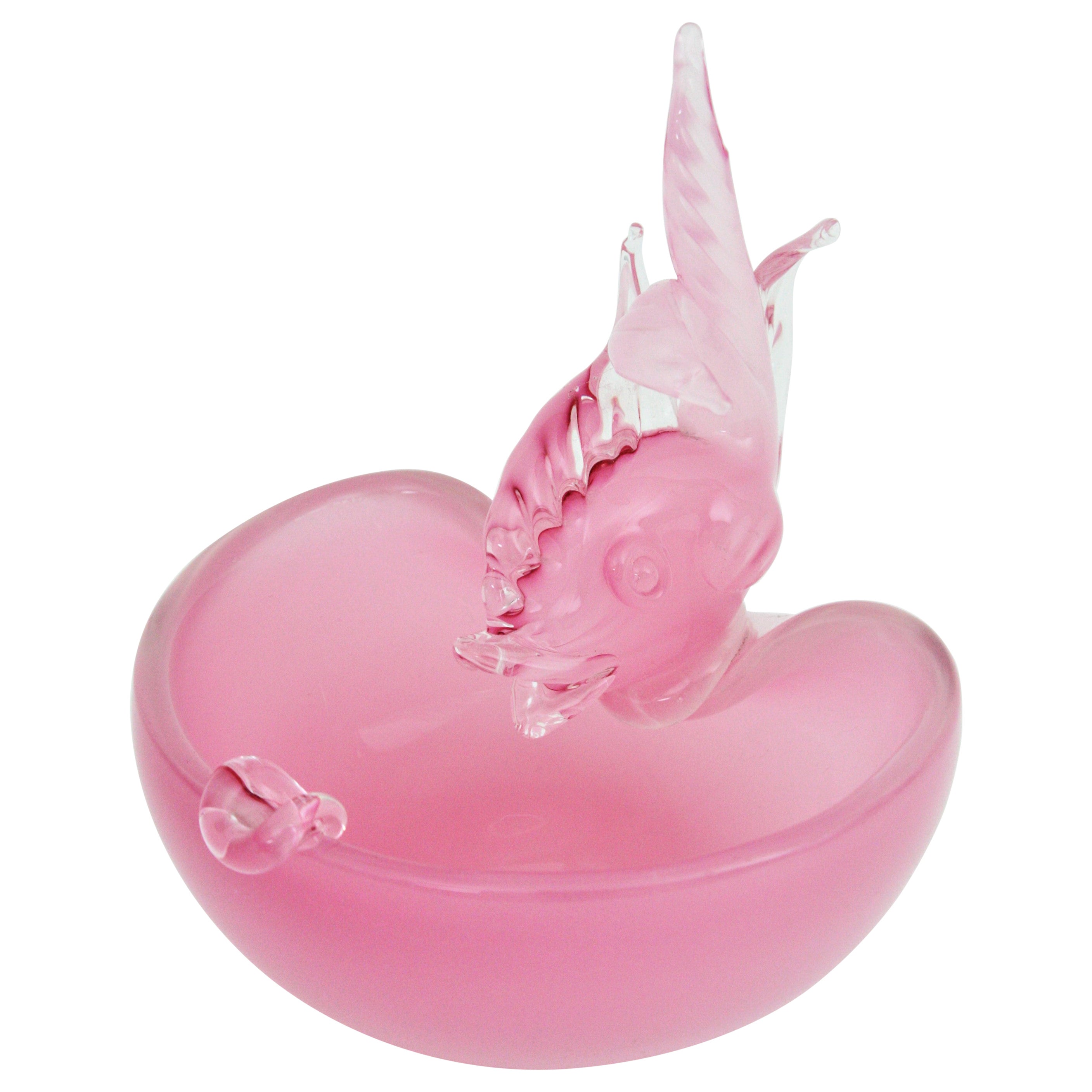 Archimede Seguso Murano Opal Pink Alabastro Fish Bowl or Ashtray, Italy, 1950s For Sale