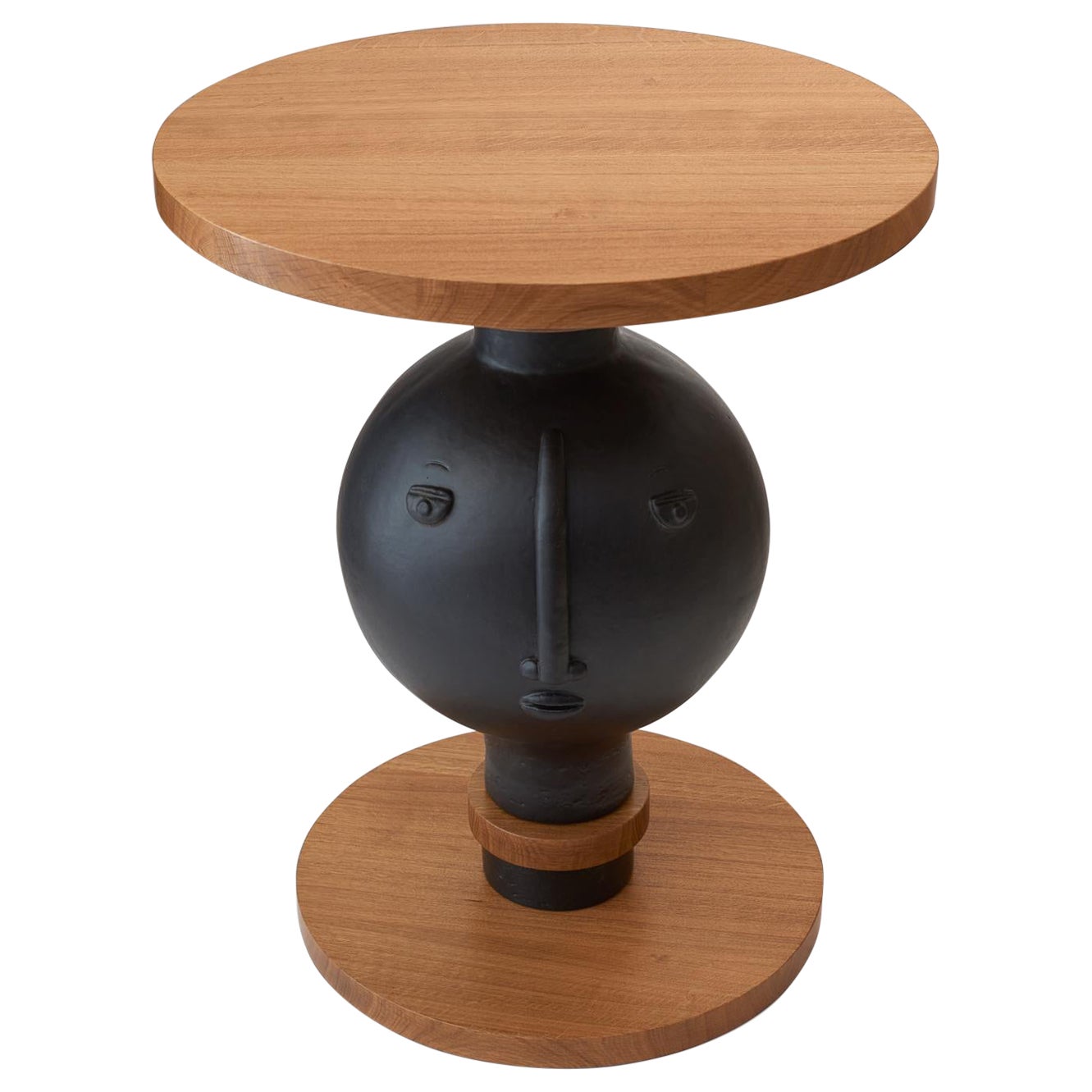 Oak Top and Ceramic Table Gueridon Signed by Dalo For Sale