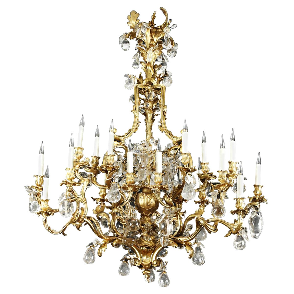 Rare Rock Crystal Chandelier Attributed to L. Messagé, France, circa 1890 For Sale