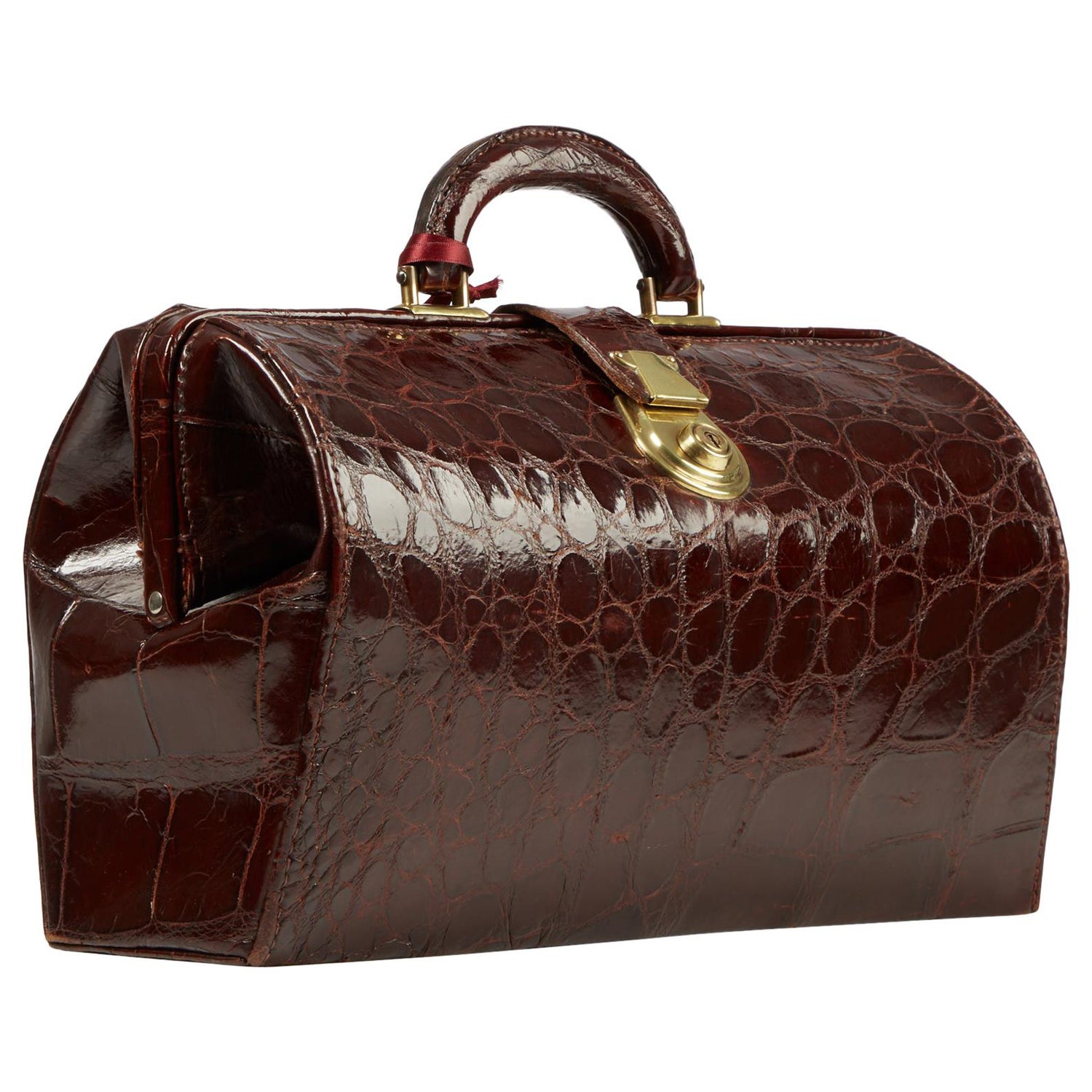 Antique brown leather Gladstone doctor bag vintage leath…