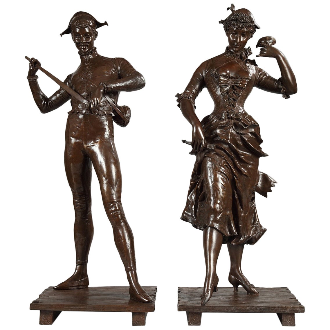 Charming "Florentine Singer" Bronze Sculpture by P. Dubois and F