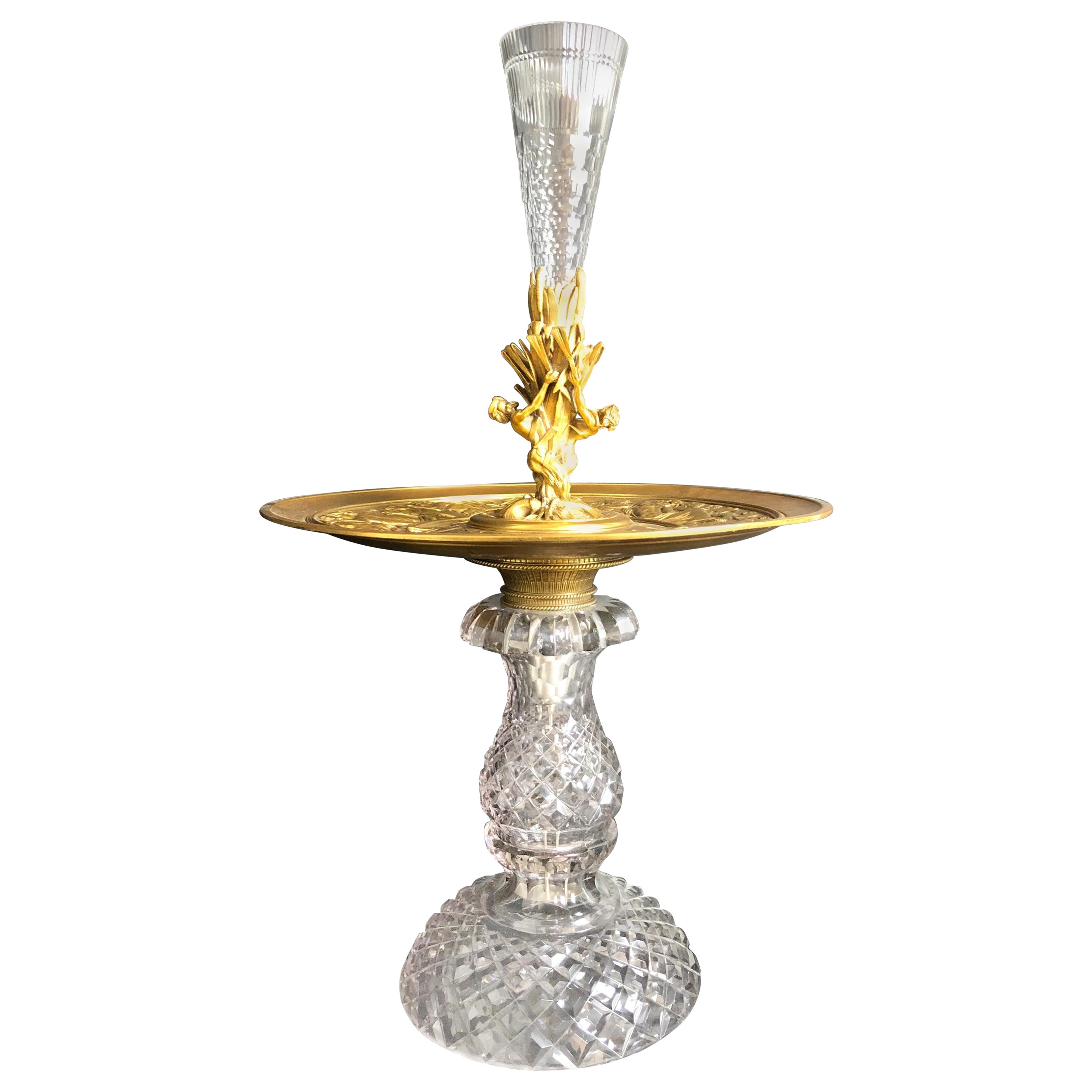 Centrotavola Epergne in cristallo e bronzo dorato Baccarat