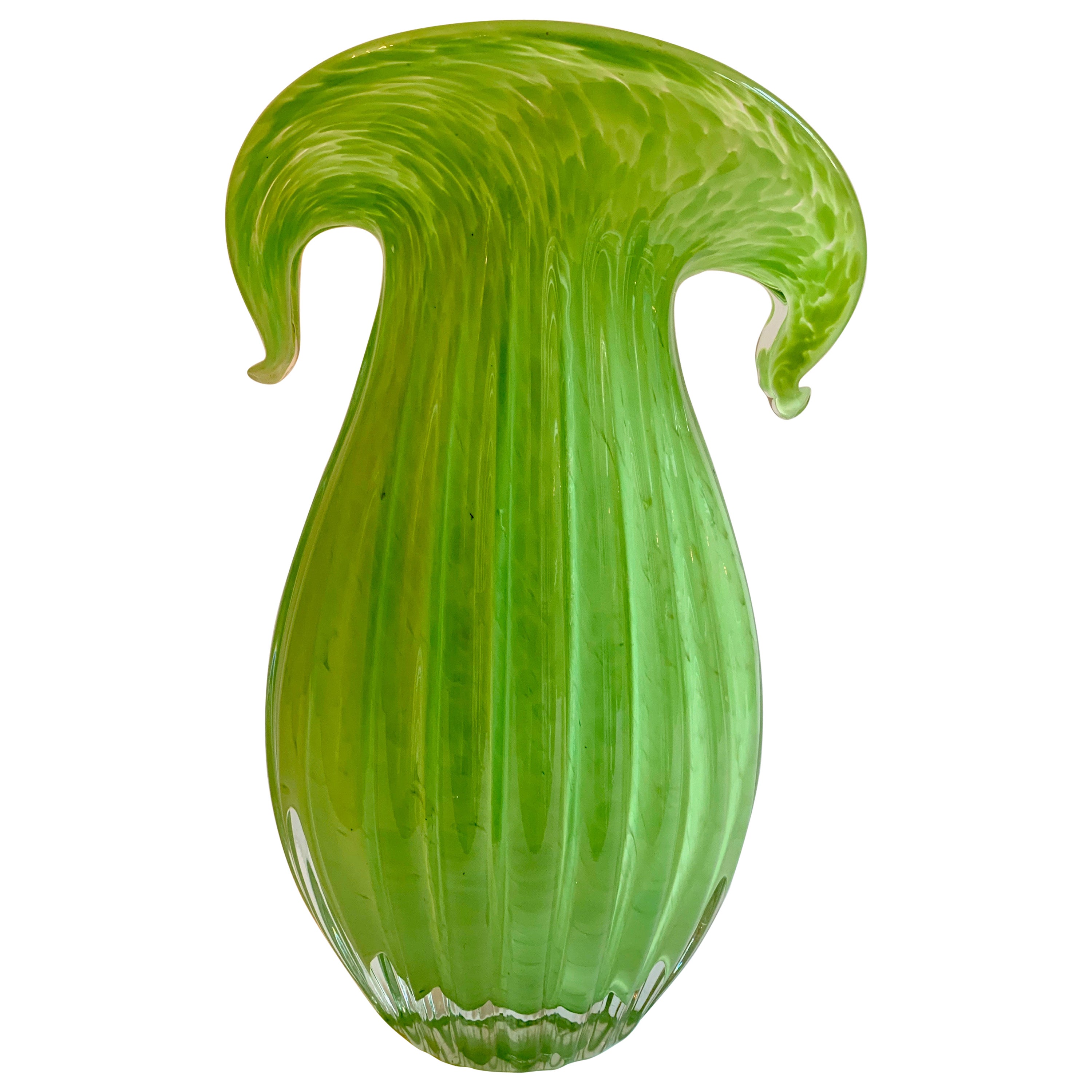 Italian MidCentury Green and White Cased Glass Vase at 1stDibs