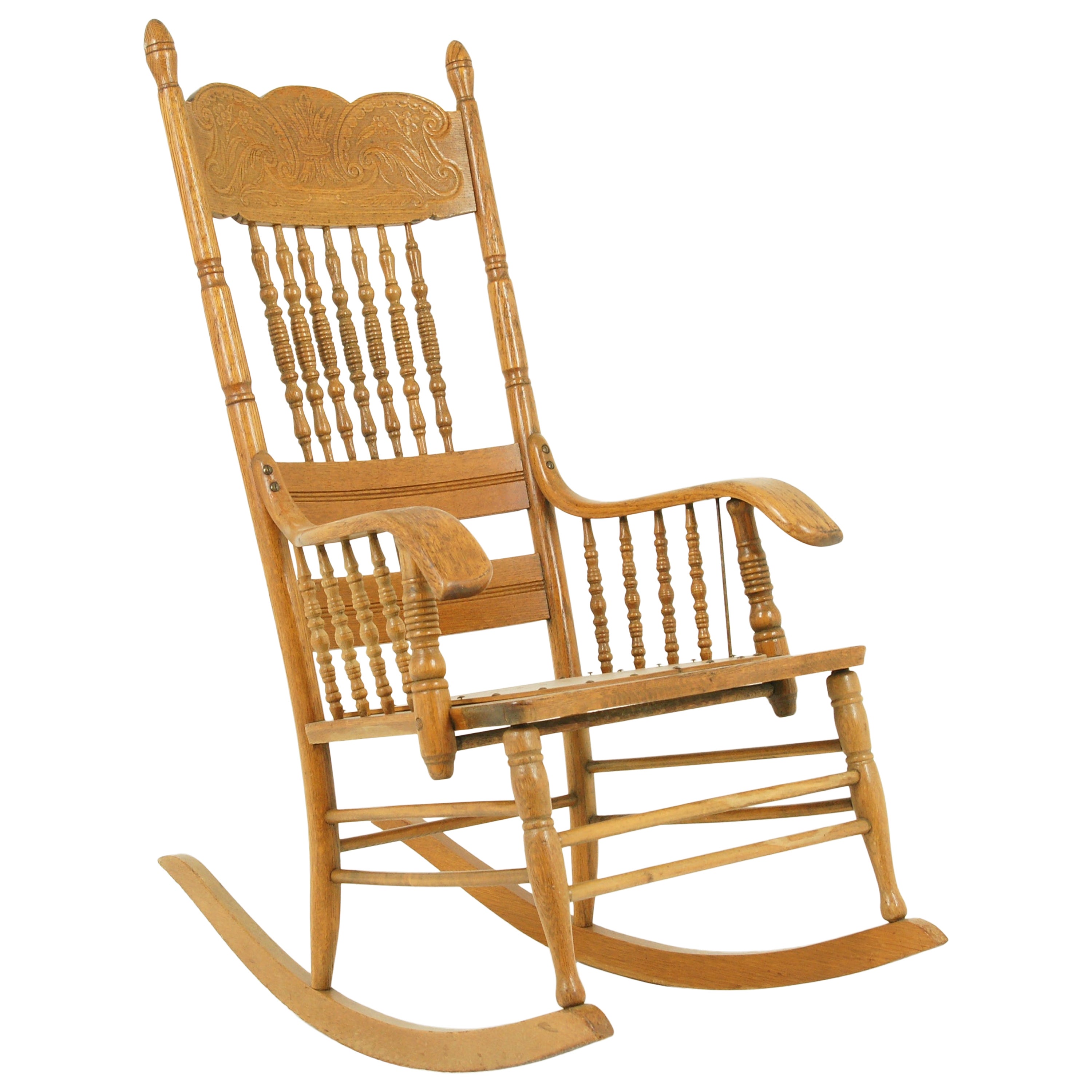 Vintage Oak Rocking Chair With Pressed Back At 1stdibs