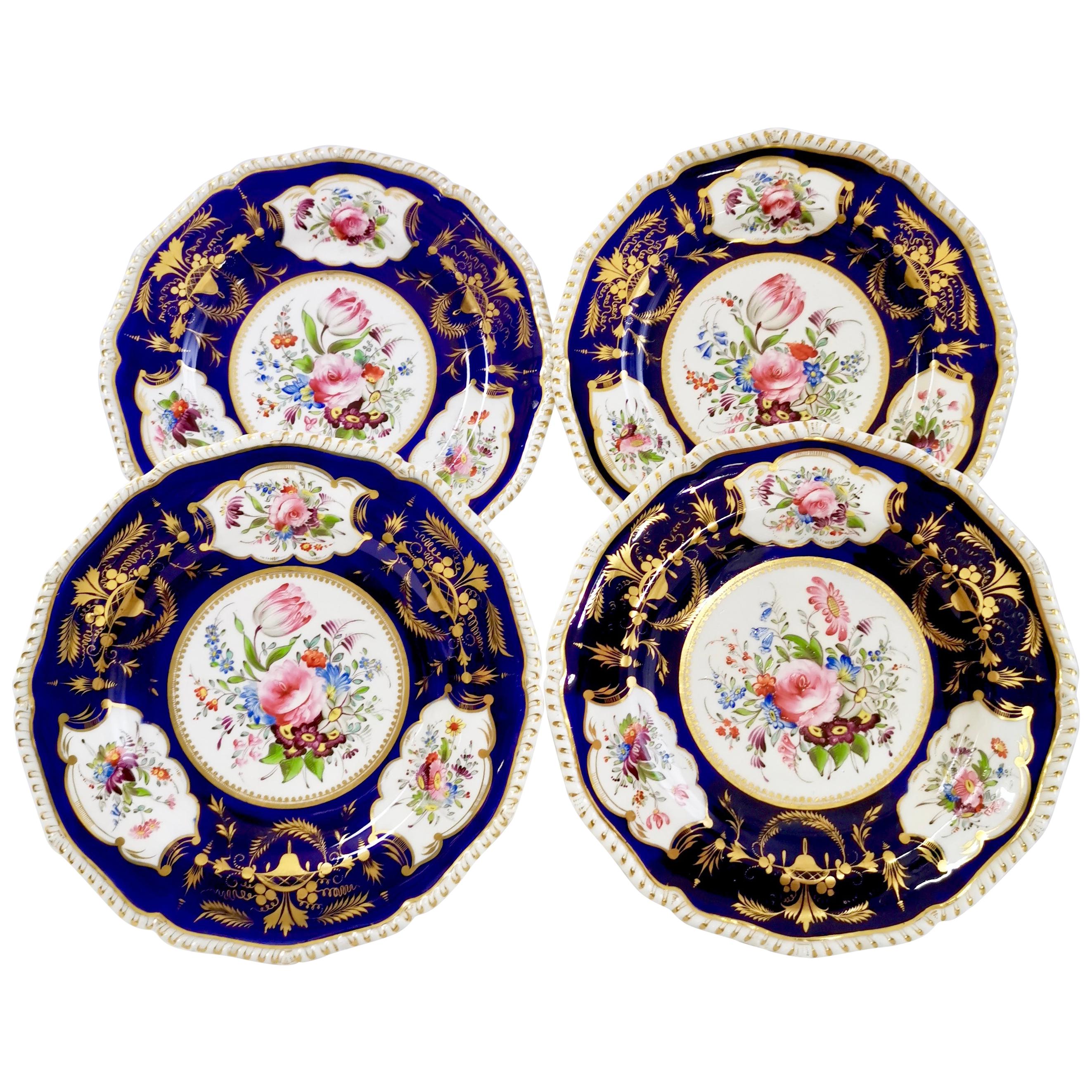 Set of 4 Bloor Derby Dinner Plates, 1825-1830