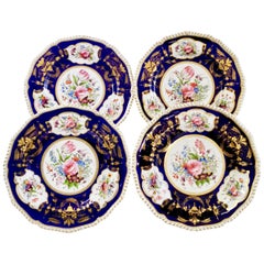 Antique Set of 4 Bloor Derby Dinner Plates, 1825-1830