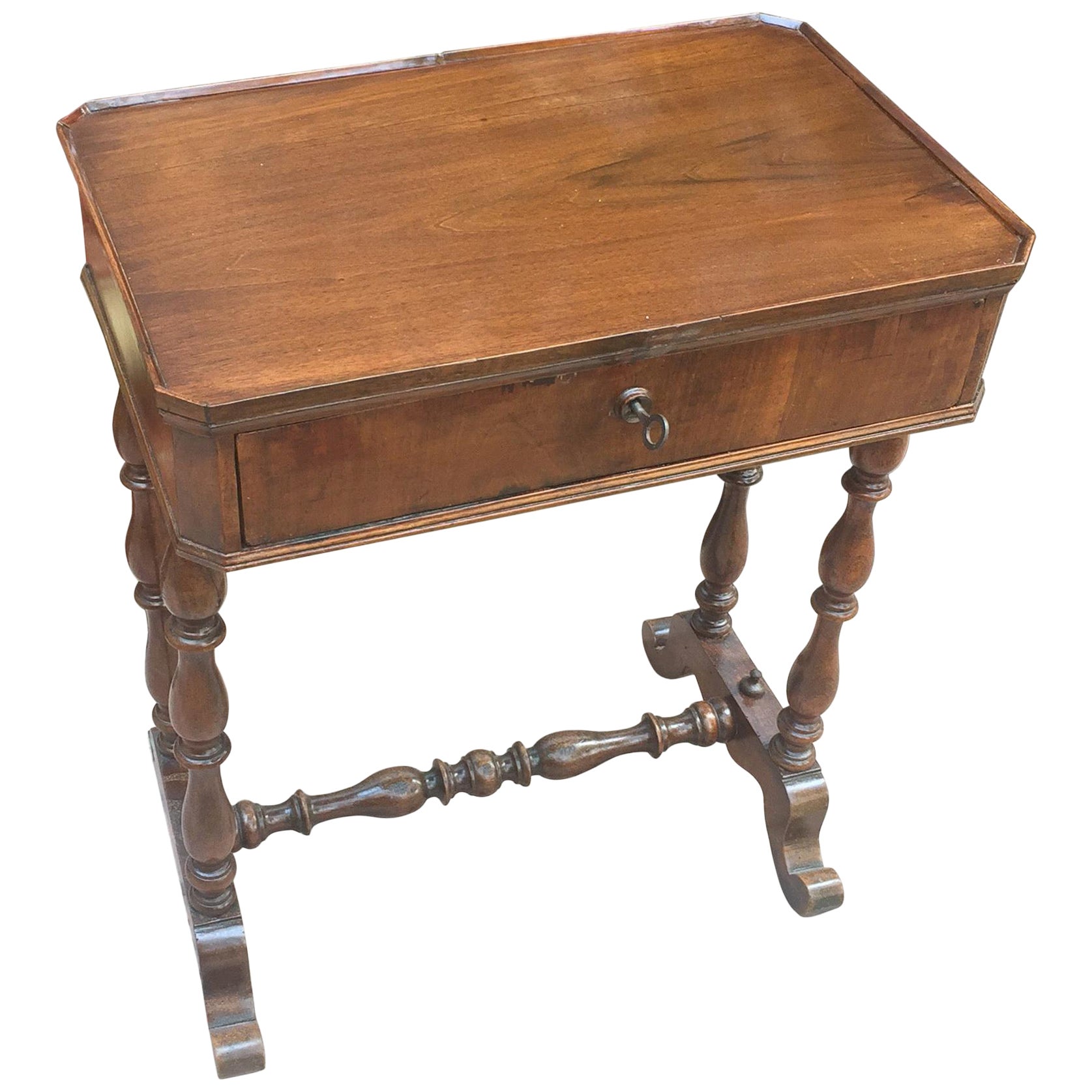 Italian Louis Philippe Side Table 19th Century Walnut Sewing Table For Sale