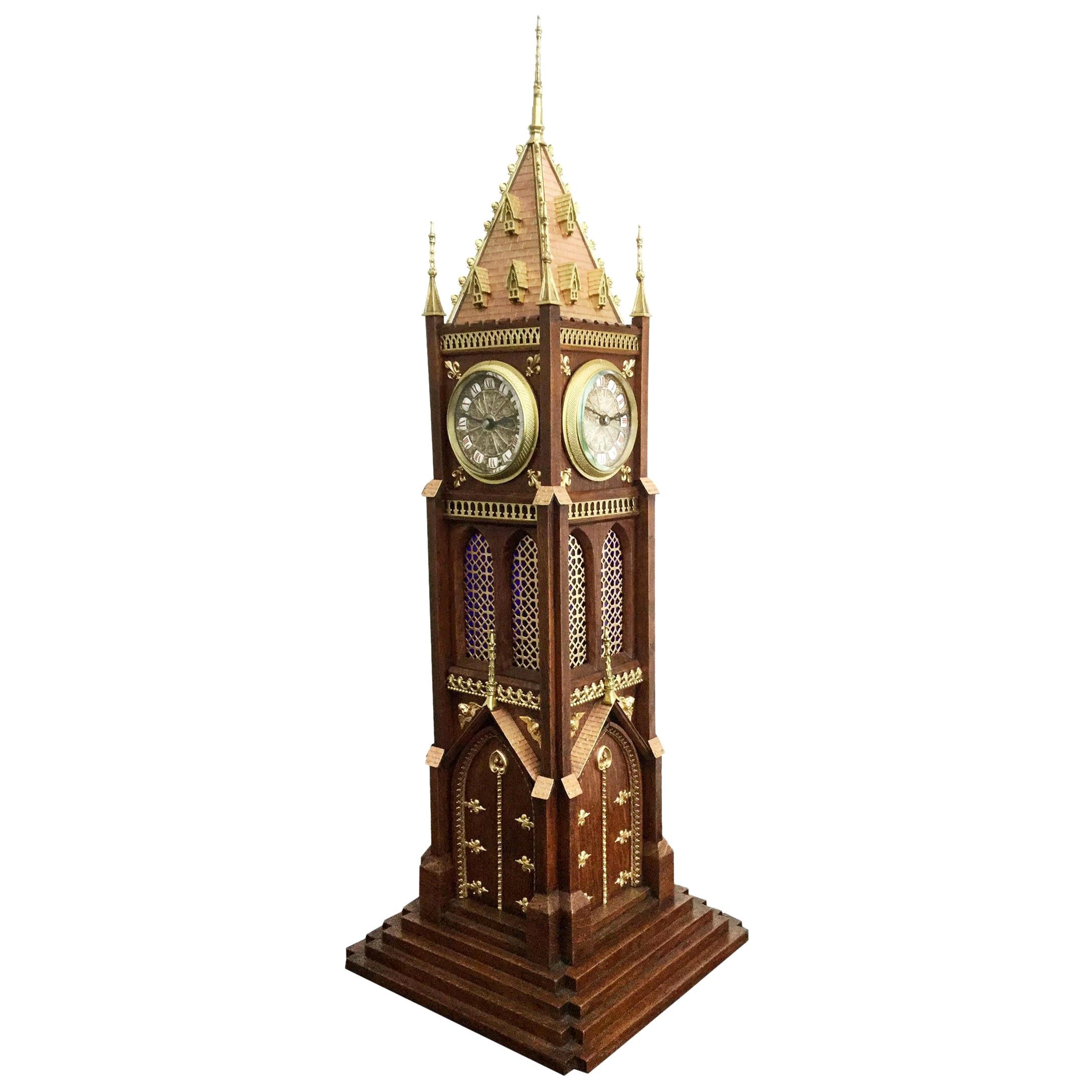 Horloge tour à quatre cadrans fantaisie française de Blumberg, Paris, XIXe siècle en vente