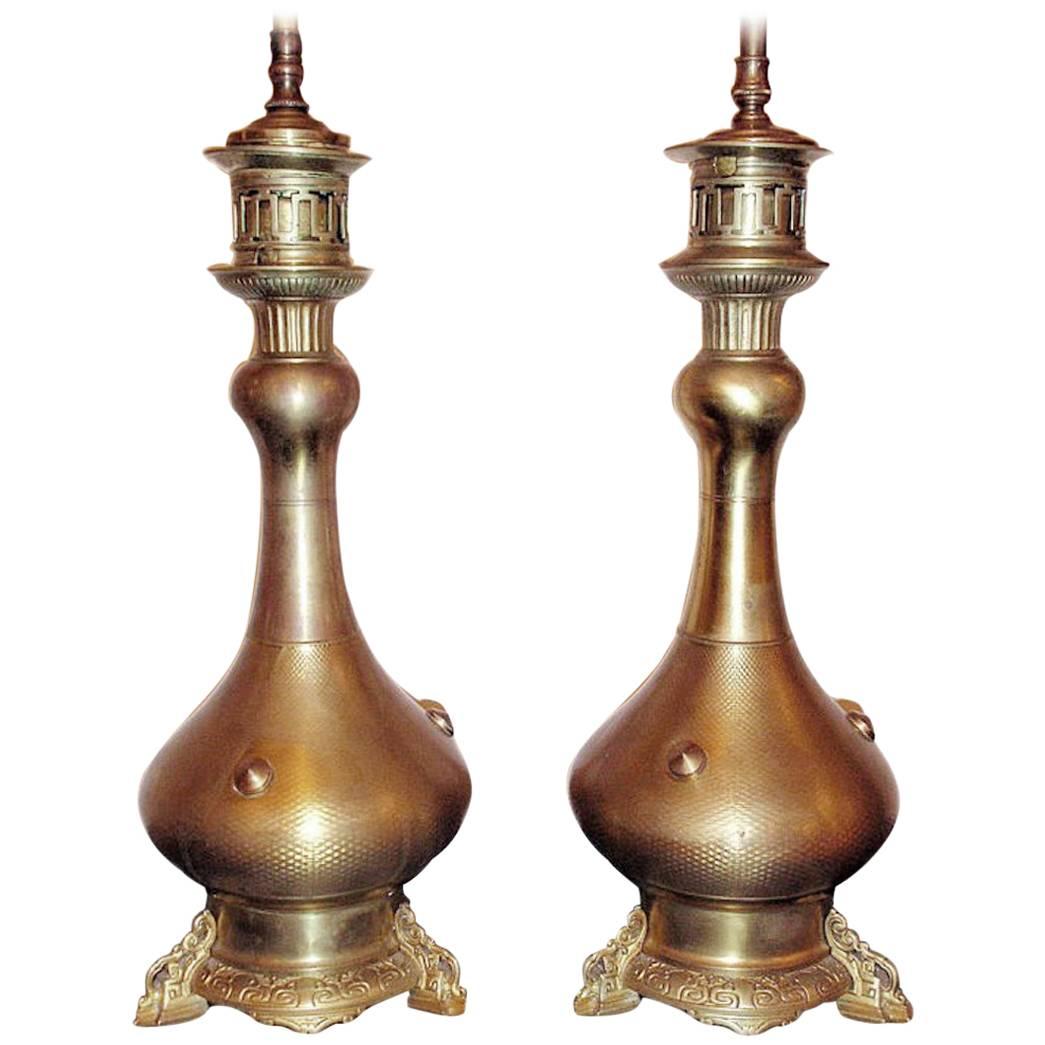 French Chiseled Bronze Table Lamps For Sale