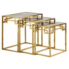 Brass and Rose Gold Italian Mirrored Glass Nesting Tables