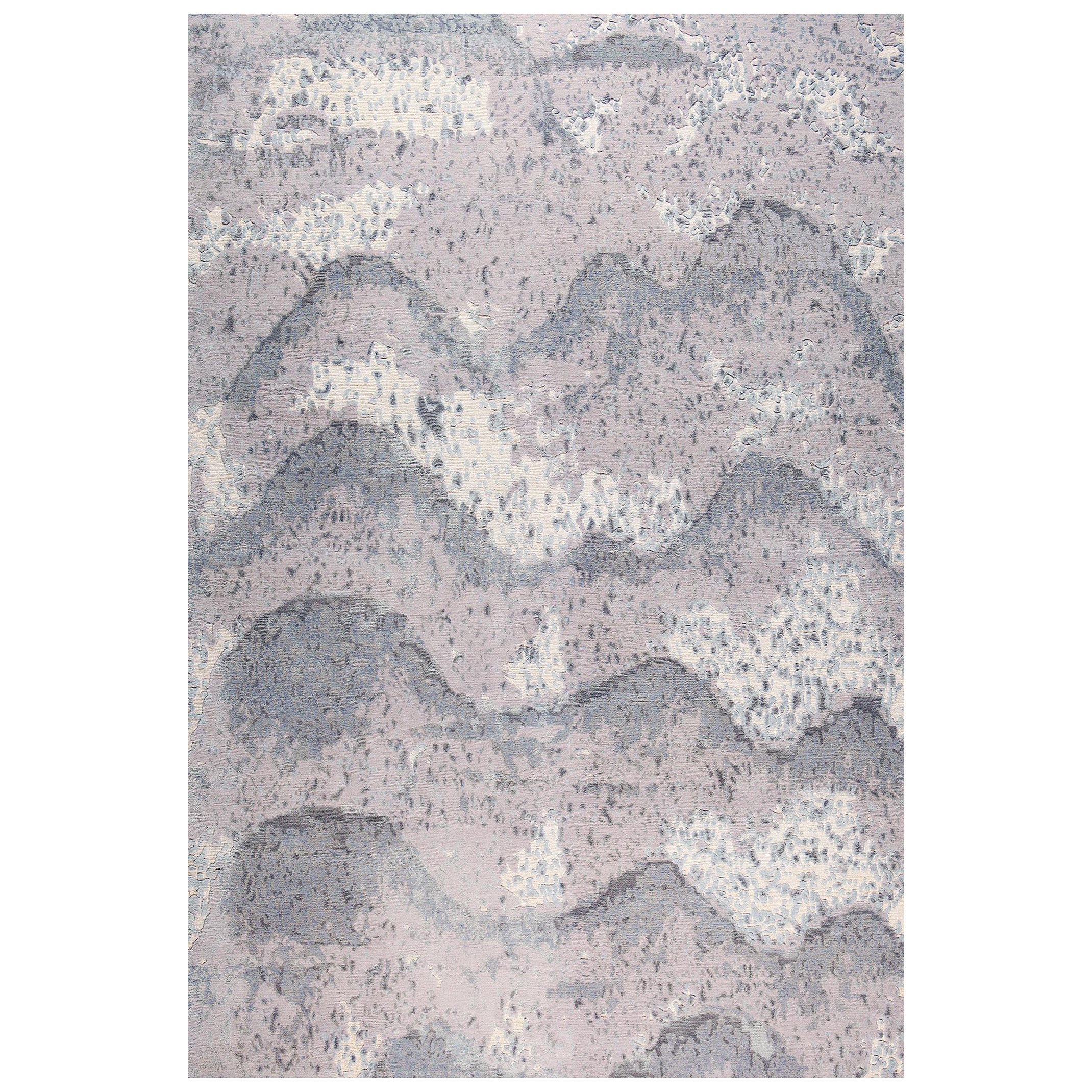 Contemporary Area Rug in Ivory, Handmade of Silk - Wool, "Reef" For Sale