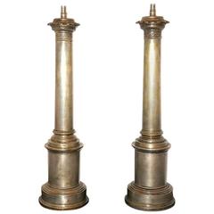 Pair of French Pewter Electrified Oil Lamps